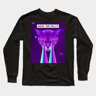 Reality Cat Katze Laser Auge Glitch Vaporwave Goa Long Sleeve T-Shirt